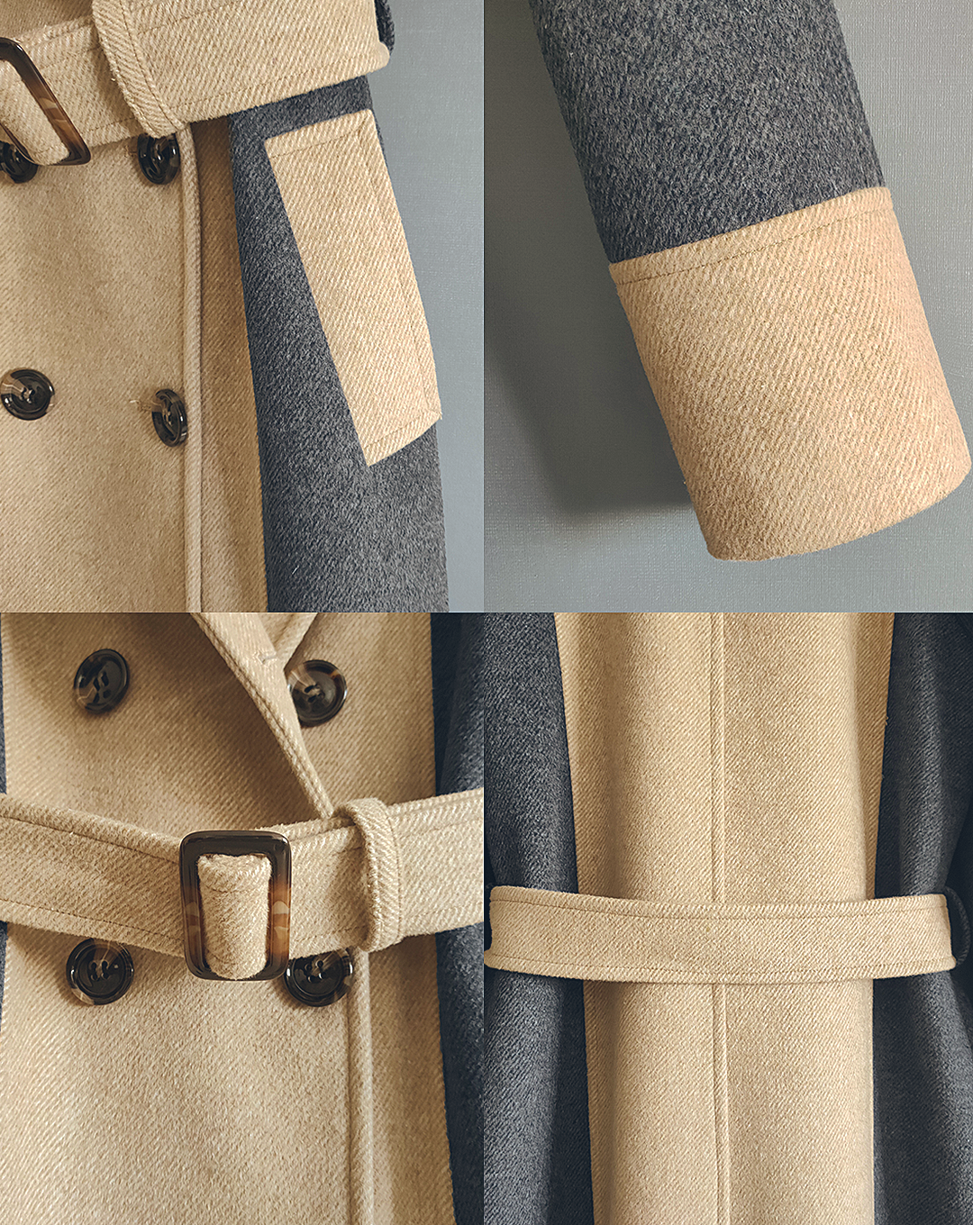 ♀Bicolor Double Breasted Wool Coat