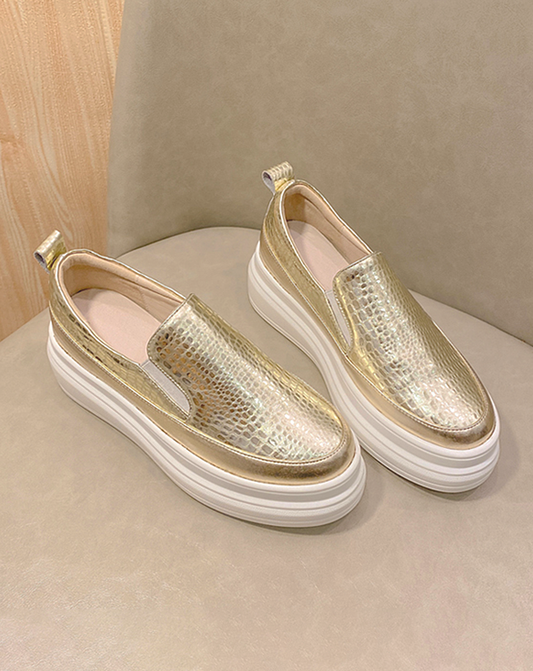 ♀ 本革/Metallic Platform Slip-ons