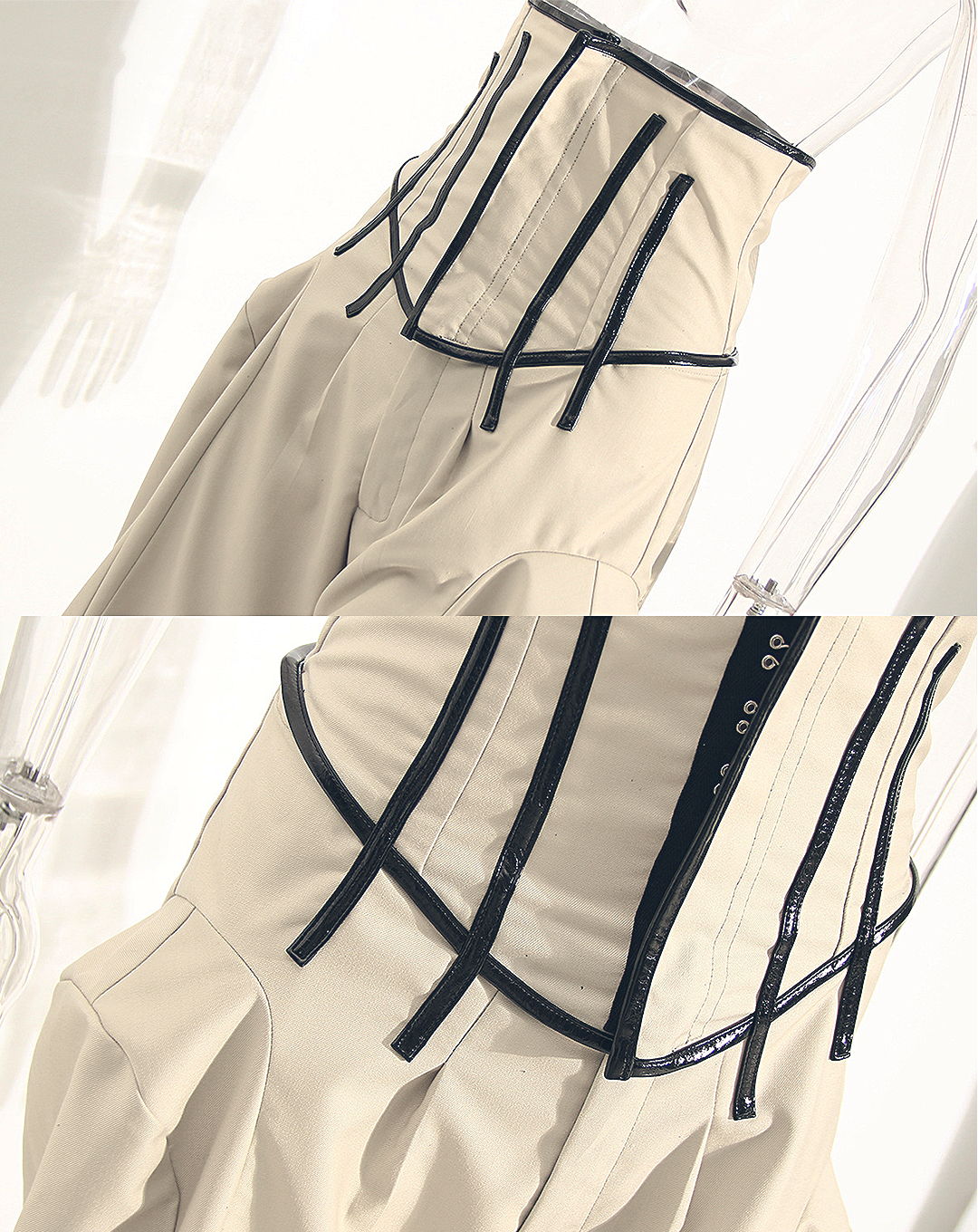 ♀Piping Design Volume Tuck Wide Pants