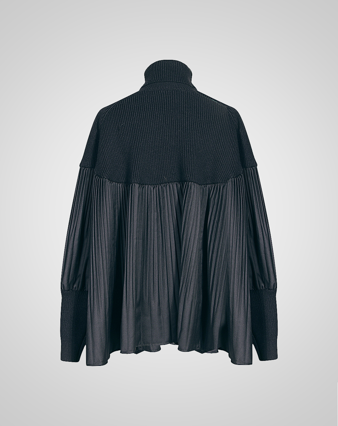♀Pleated Design Puff Sleeve High Neck Tops