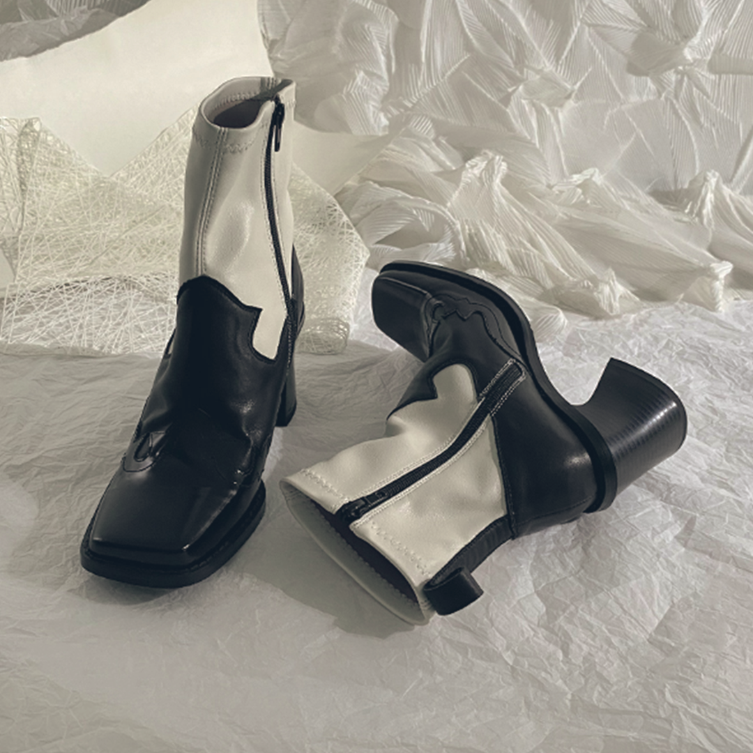 ♀本革/Square Toe Short Western Boots