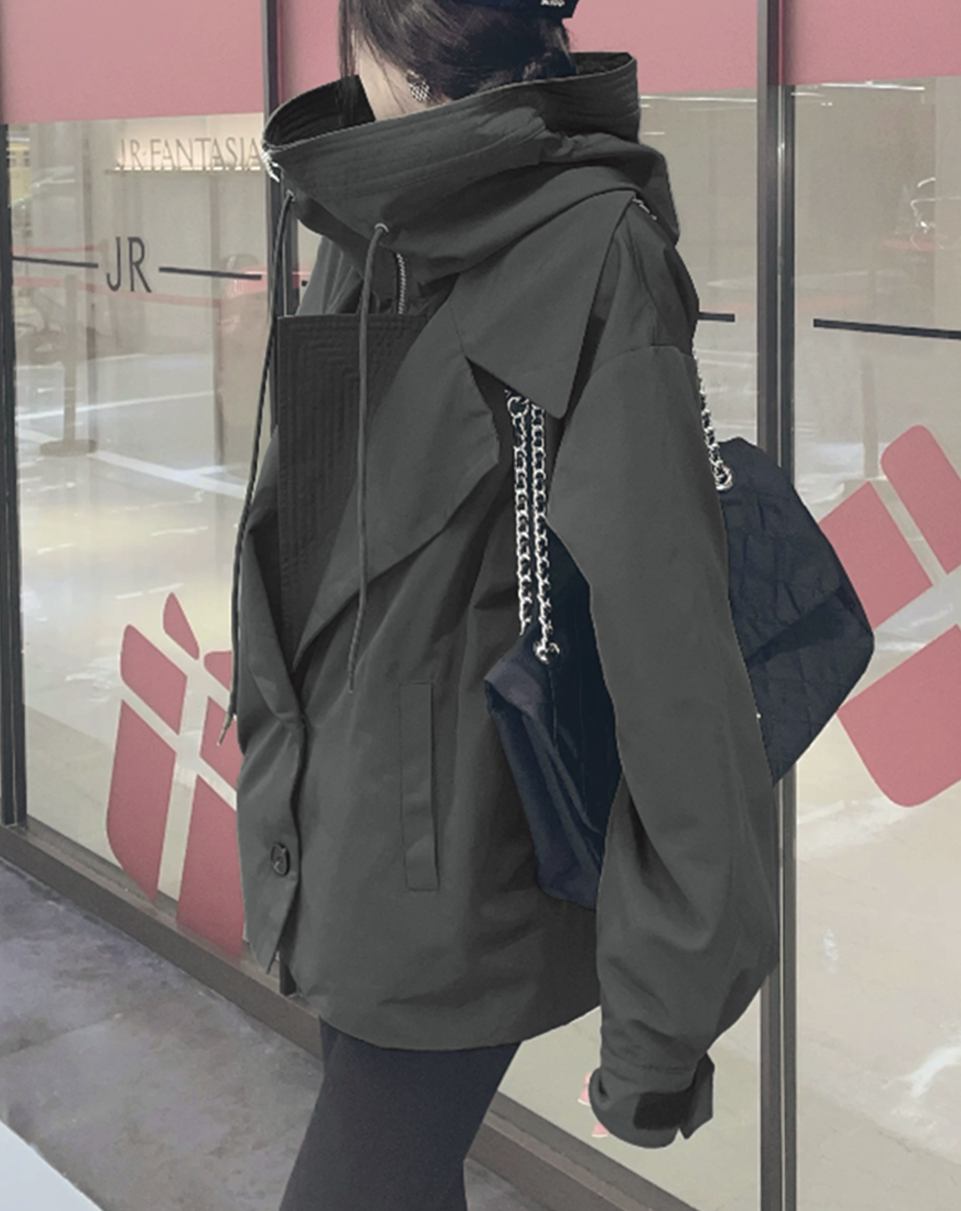 ♀Big Hooded Middle Trench Coat
