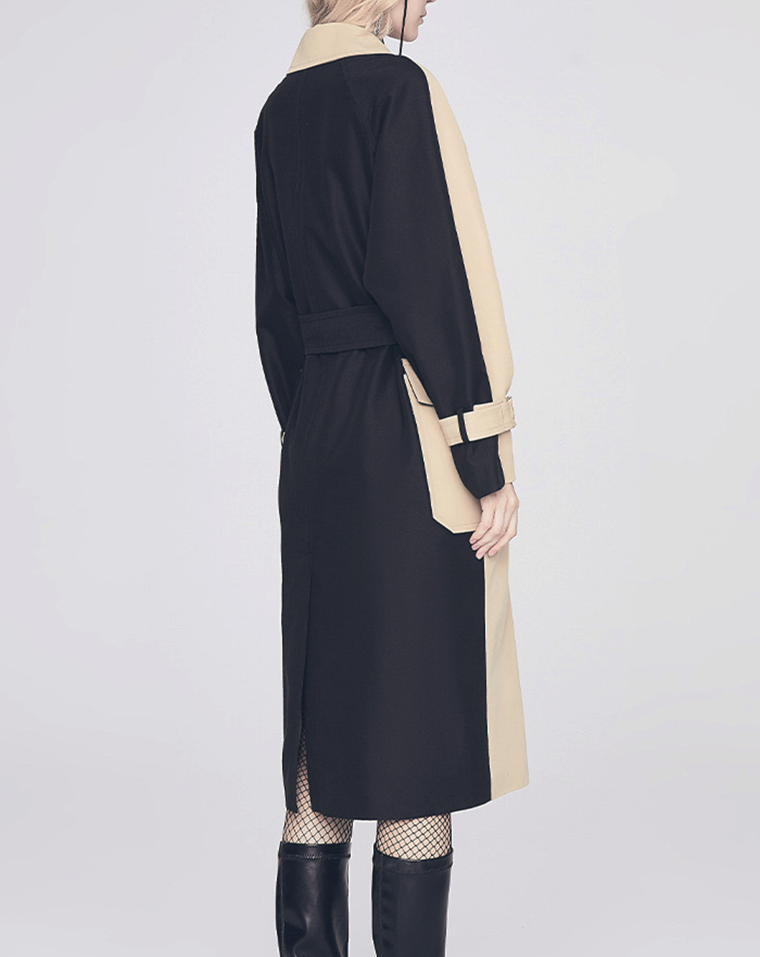 ♀Contrast Color Double Breasted Trench Coat