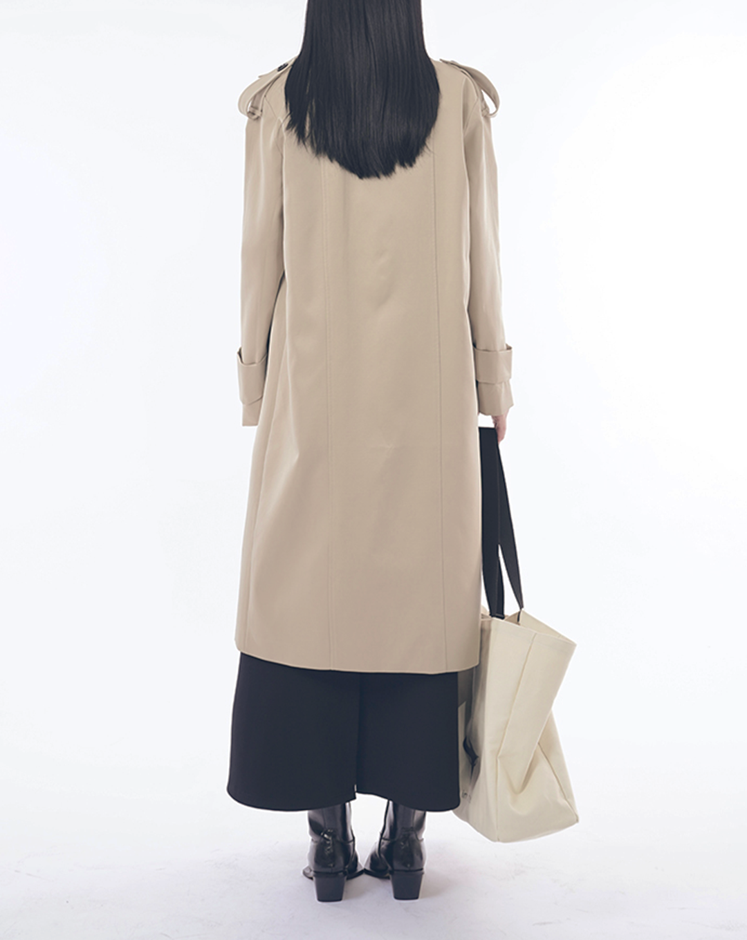 ♀Bicolor Double Breasted Leather Trench Coat