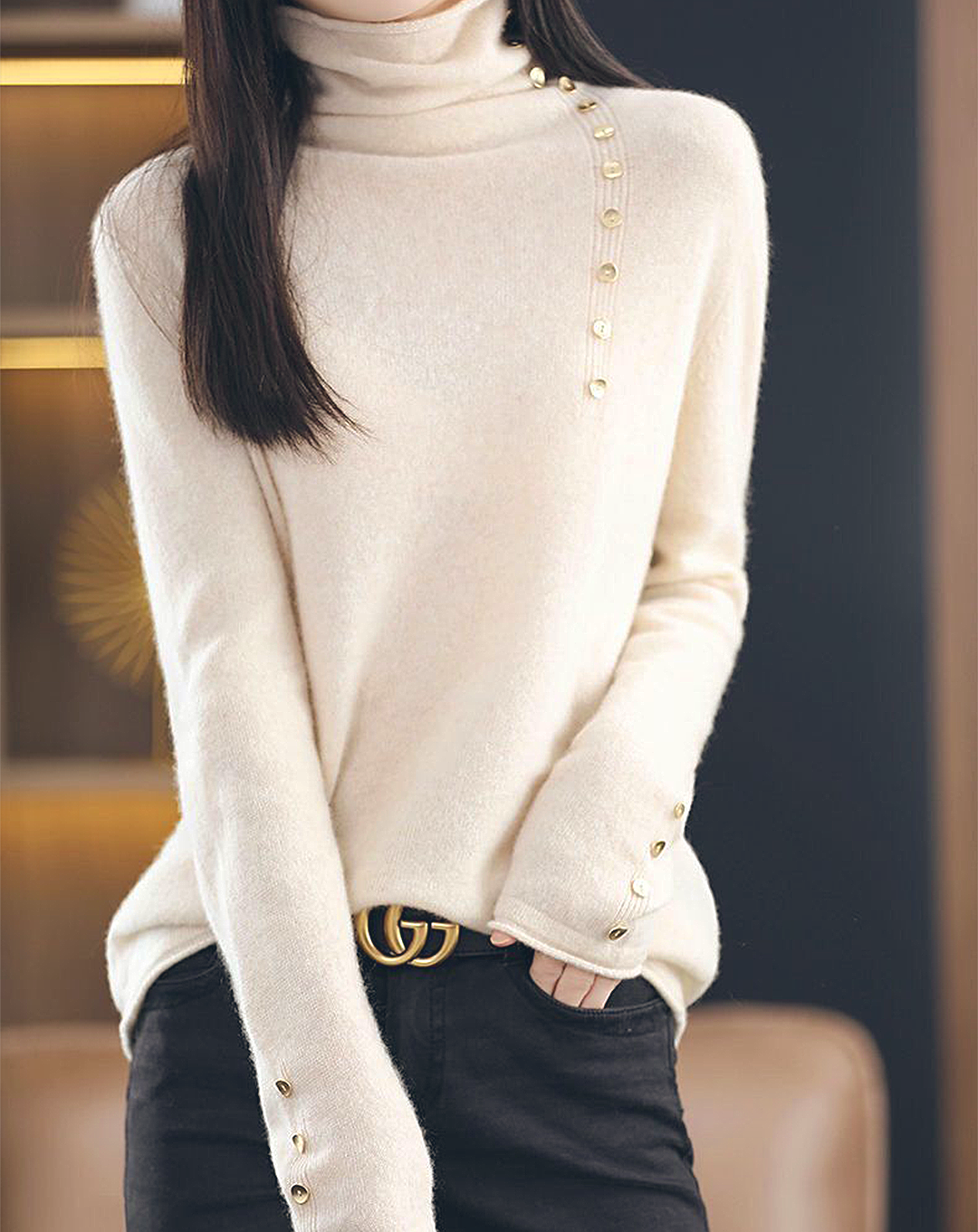 ♀Button Turtleneck Knit