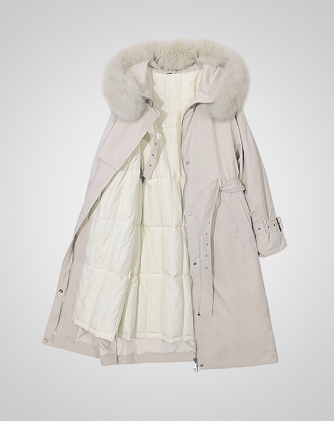 ♀Fur Hooded Long Coat