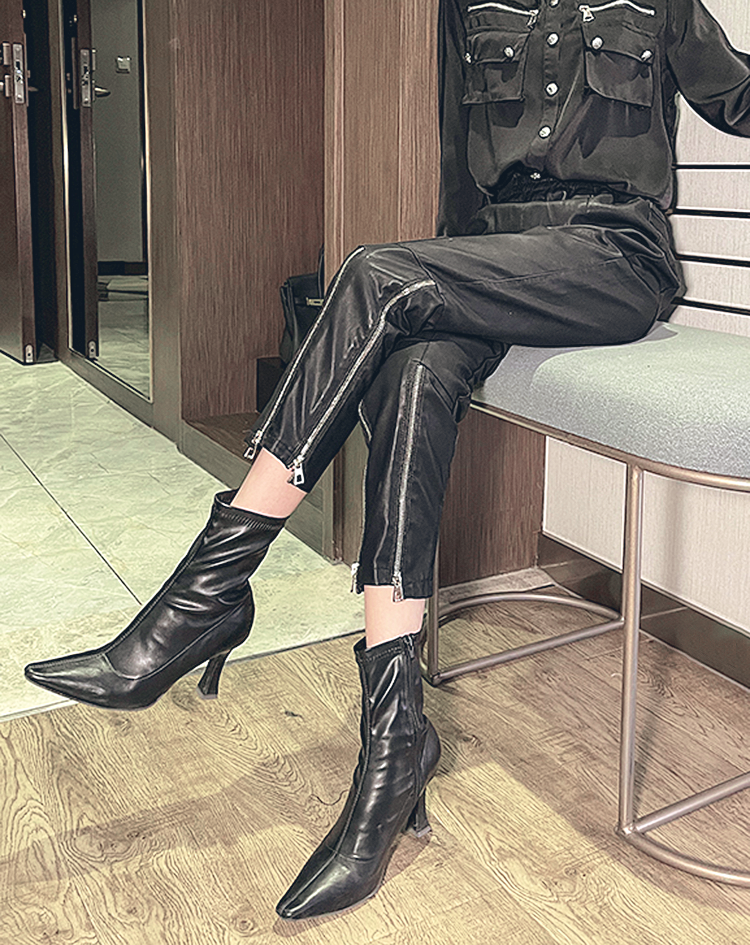 ♀Multiple Zip Leather Pants