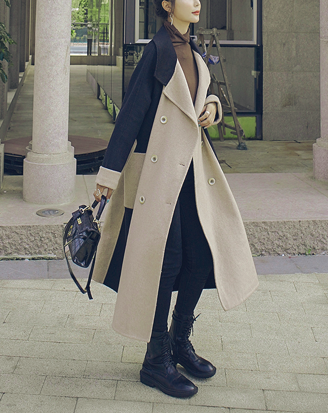 ♀Bicolor Wool Chester Coat