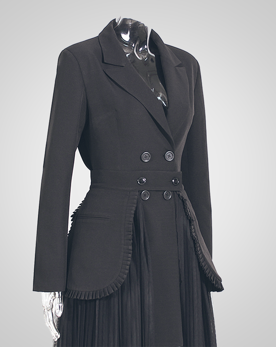♀Double-breasted Coat & Pleated Tulle Skirt