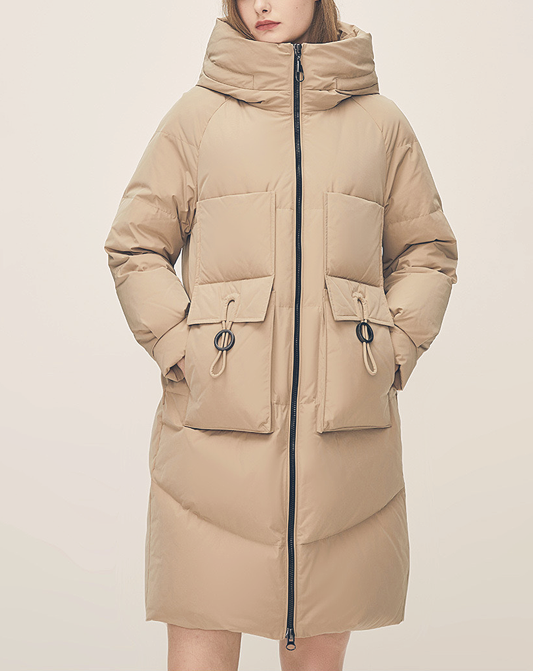 ♀High Neck Flap Pocket Down Coat