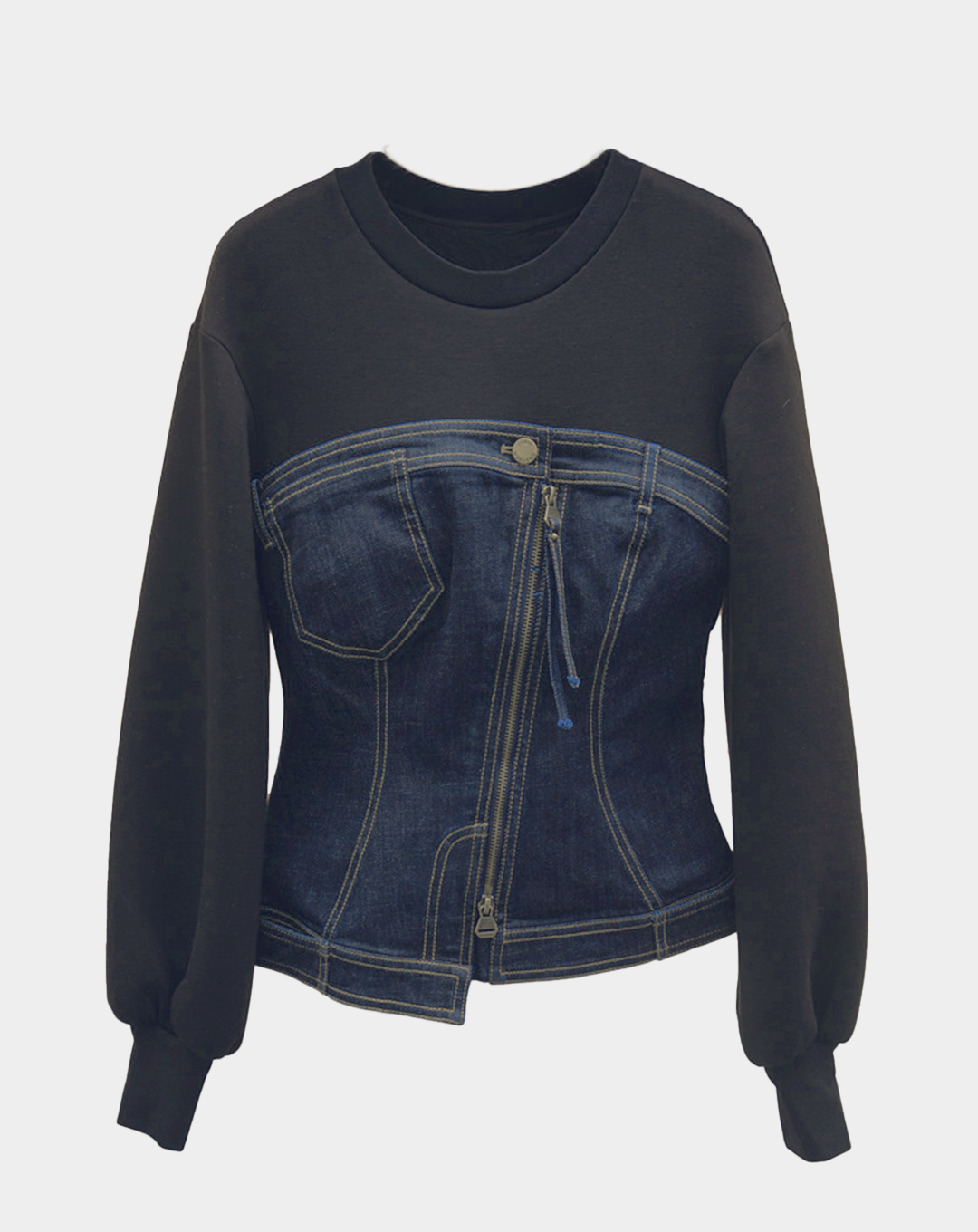 ♀Denim Zip Design Pullover