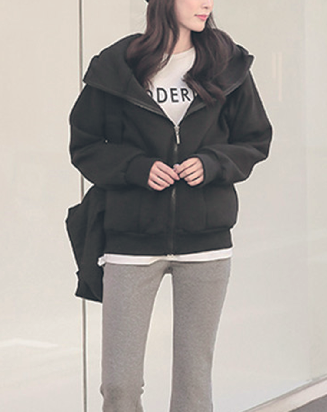 ♀Design Pocket High Neck Hoodie