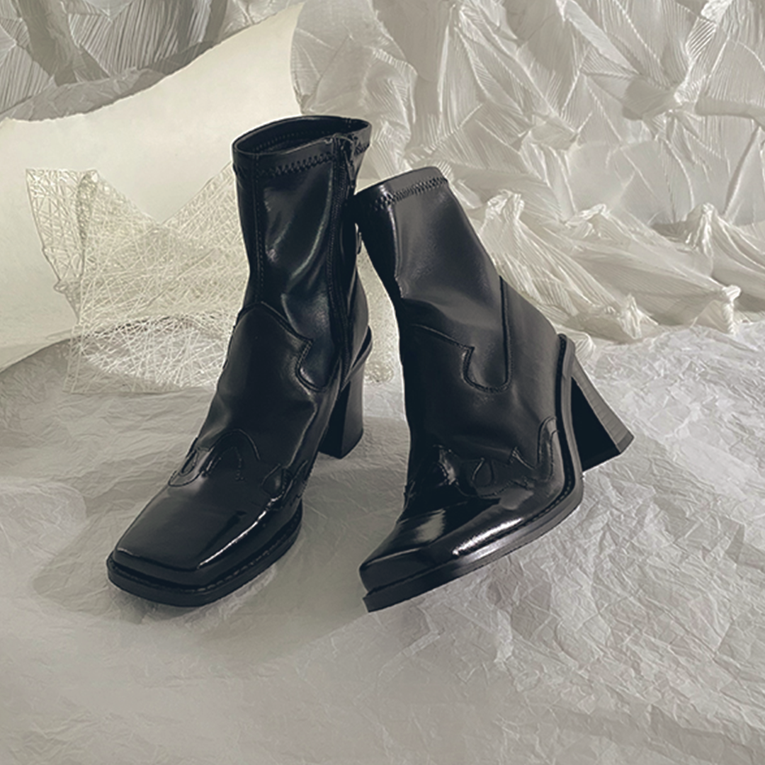 ♀本革/Square Toe Short Western Boots