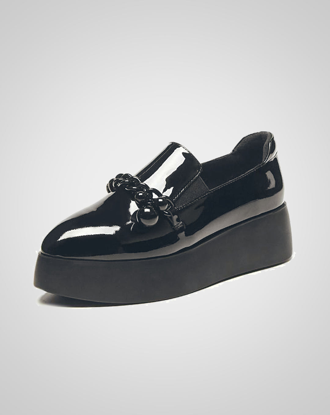♀ 本革/Black Chain Platform Leather Shoes