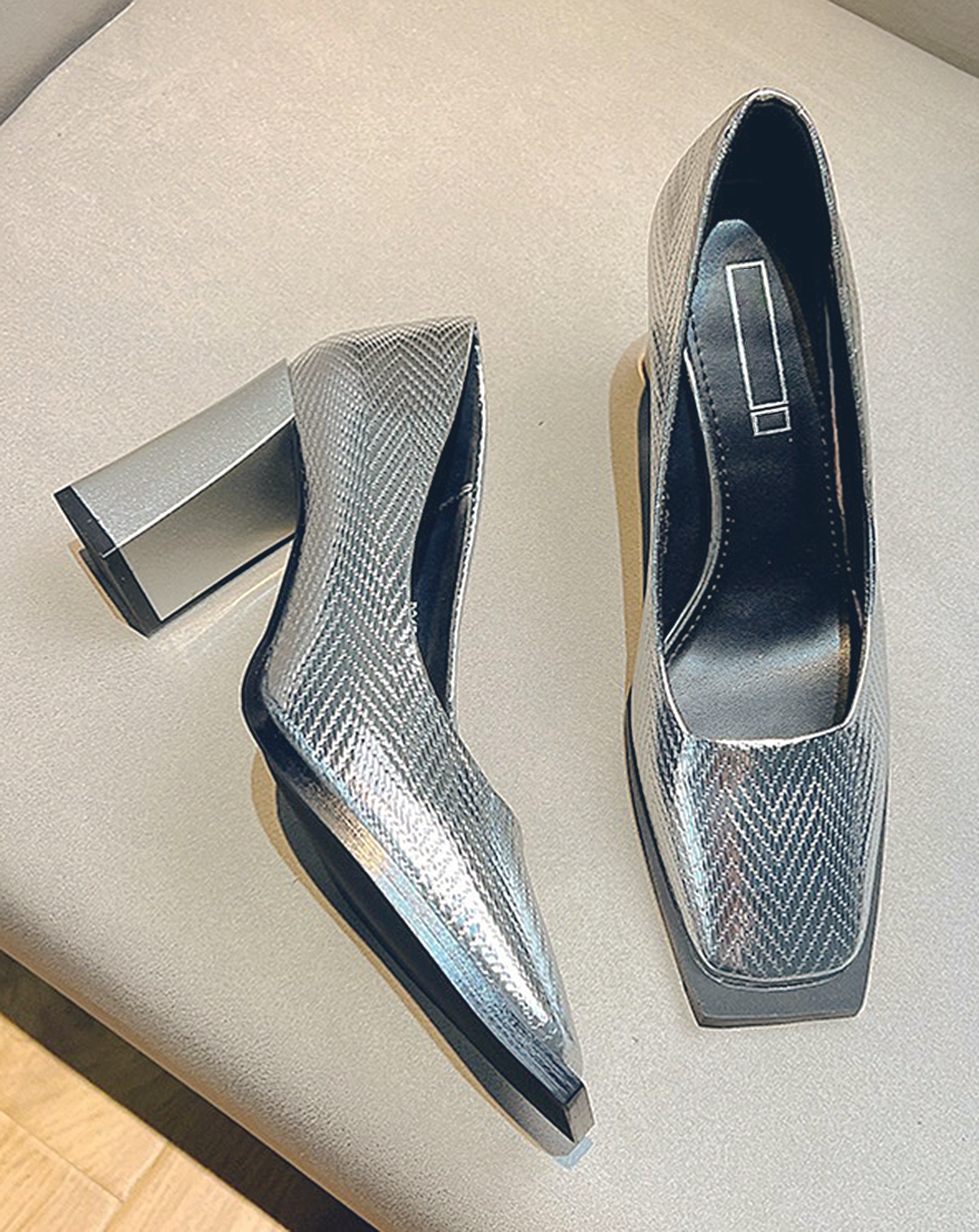 ♀Chevron Pattern Square Toe High Heels