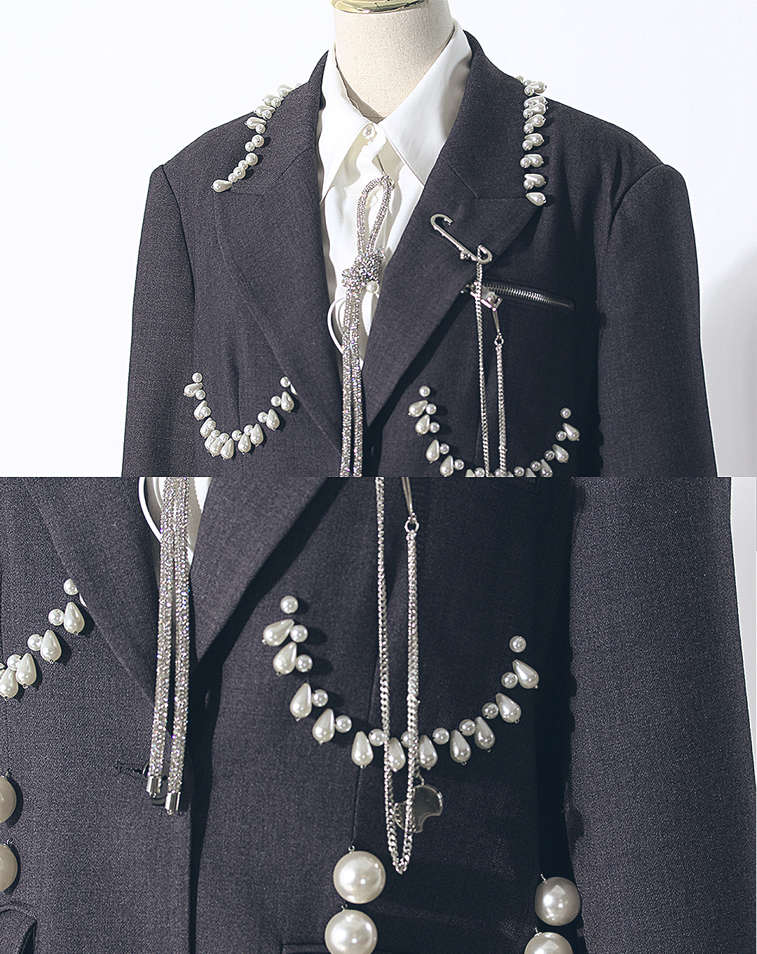 ♀Pearl Decoration Gray Jacket