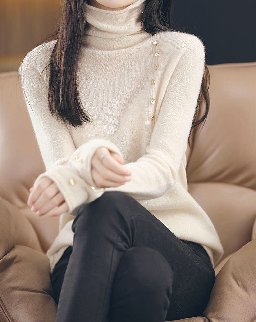 ♀Button Turtleneck Knit