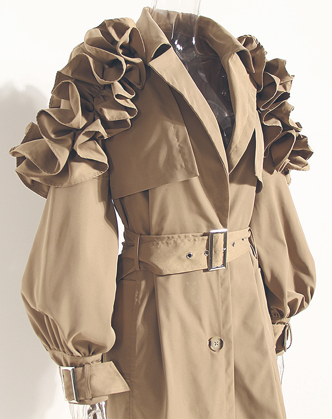 ♀Shoulder Gathered Design Trench Coat