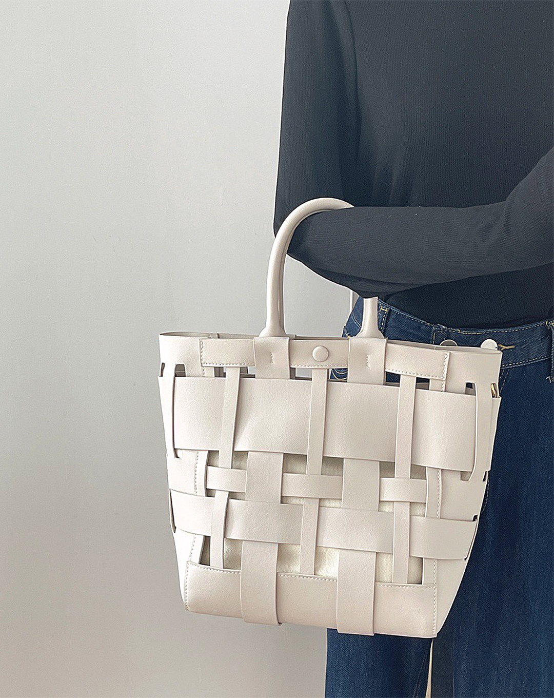 本革/Leather wide Mesh Tote Bag