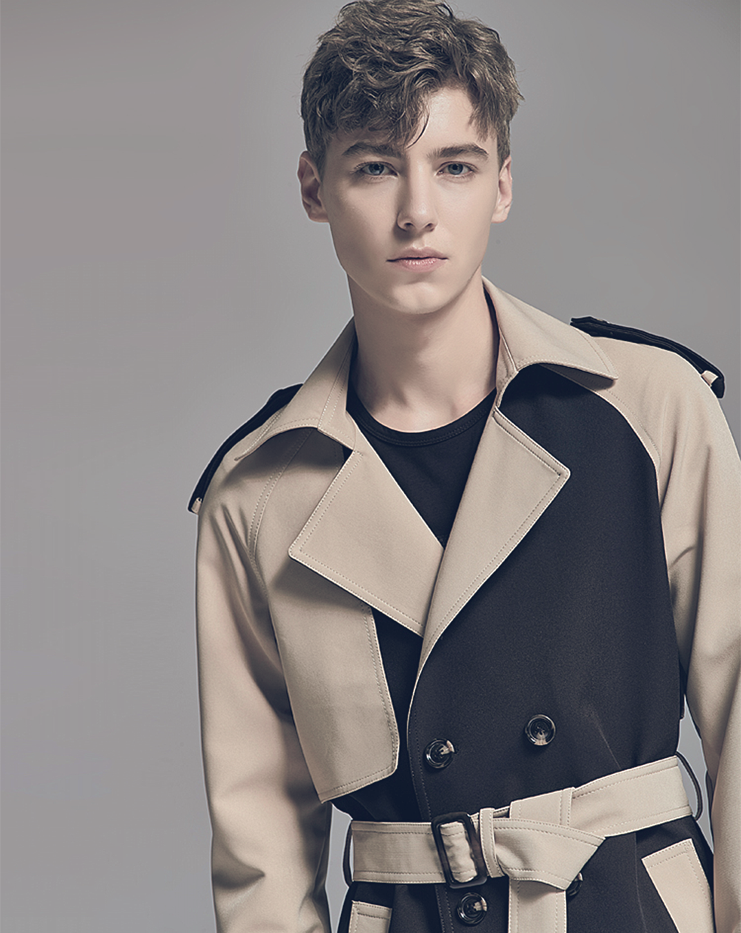 ♂Contrast Color Double Breasted Trench Coat