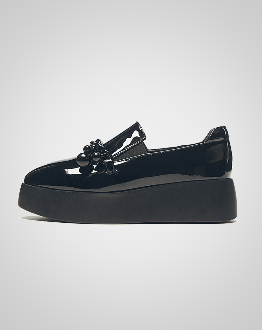 ♀ 本革/Black Chain Platform Leather Shoes