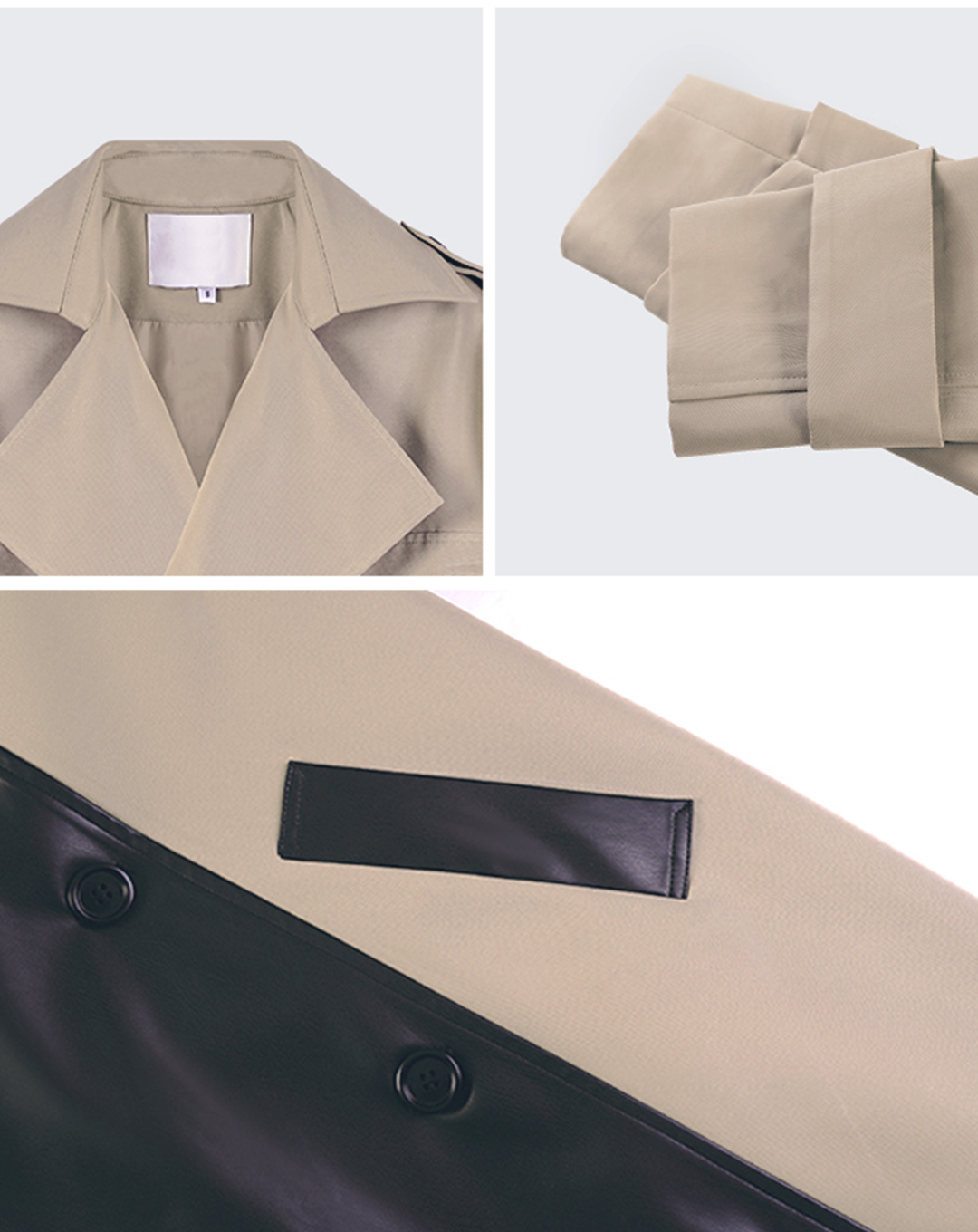♀Bicolor Double Breasted Leather Trench Coat