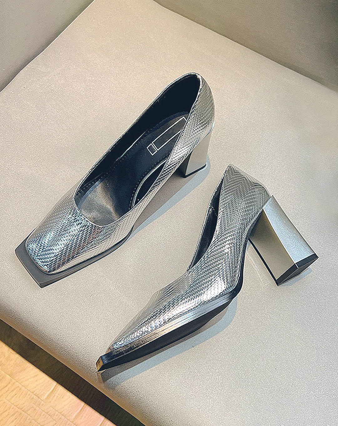 ♀Chevron Pattern Square Toe High Heels
