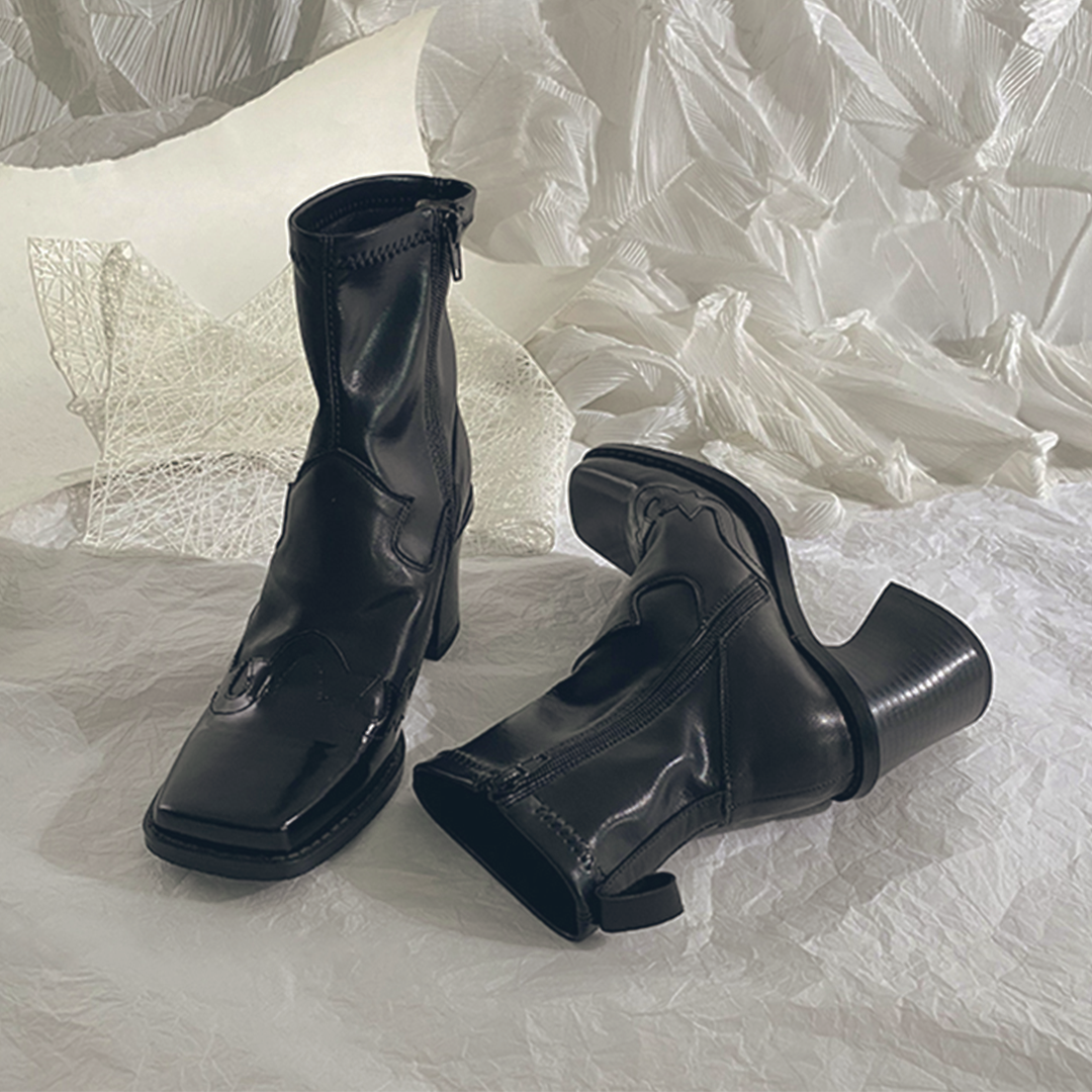 ♀本革/Square Toe Short Western Boots