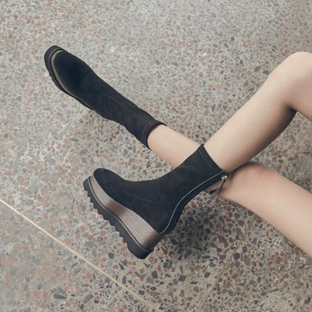 ♀本革/Wood Wedge Sole Boots