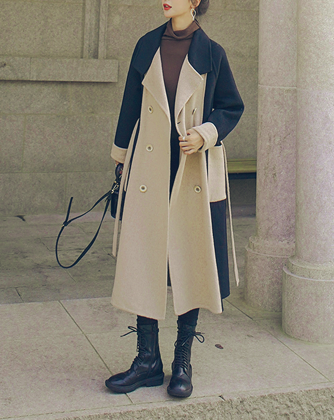♀Bicolor Wool Chester Coat