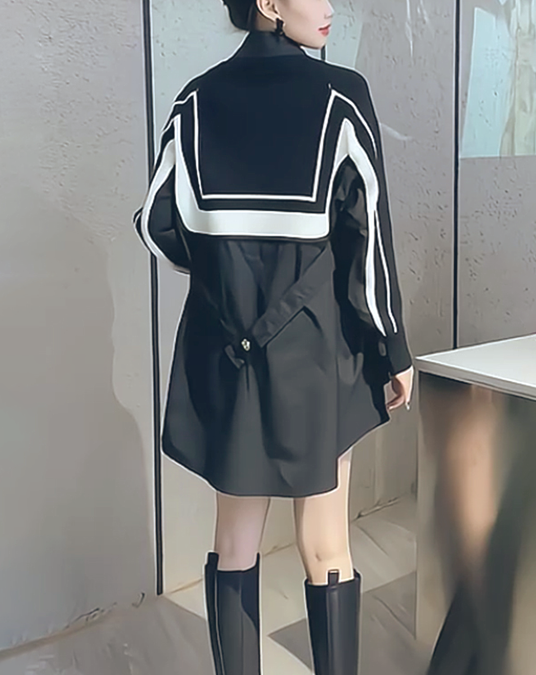 ♀Front Ribbon Bustier Docking Shirt