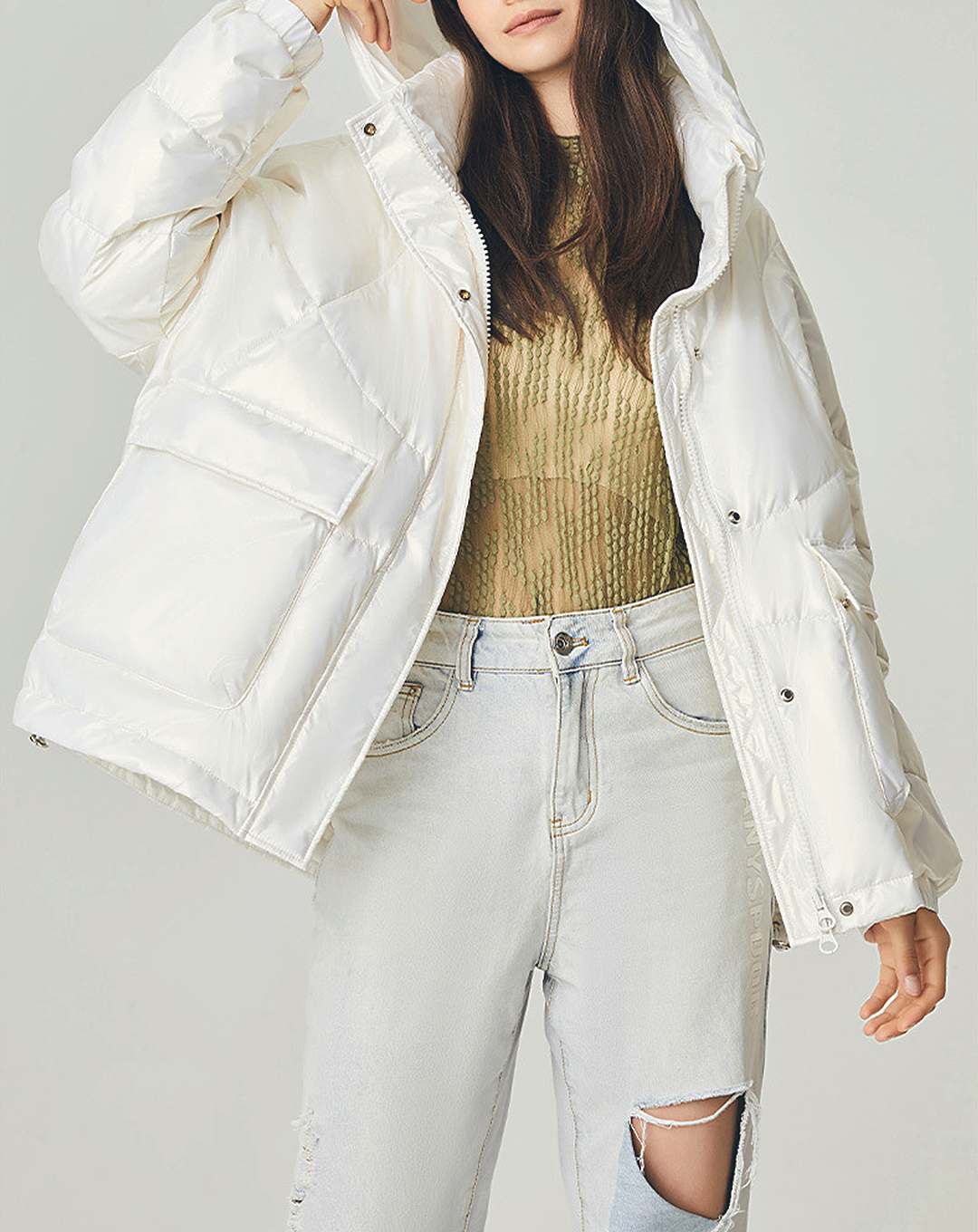 ♀High Neck Hoodie Down Jacket