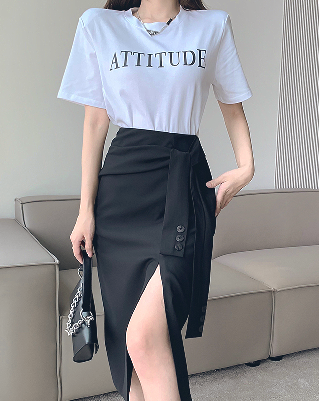 ♀Suit Fabric Slit Tight Skirt