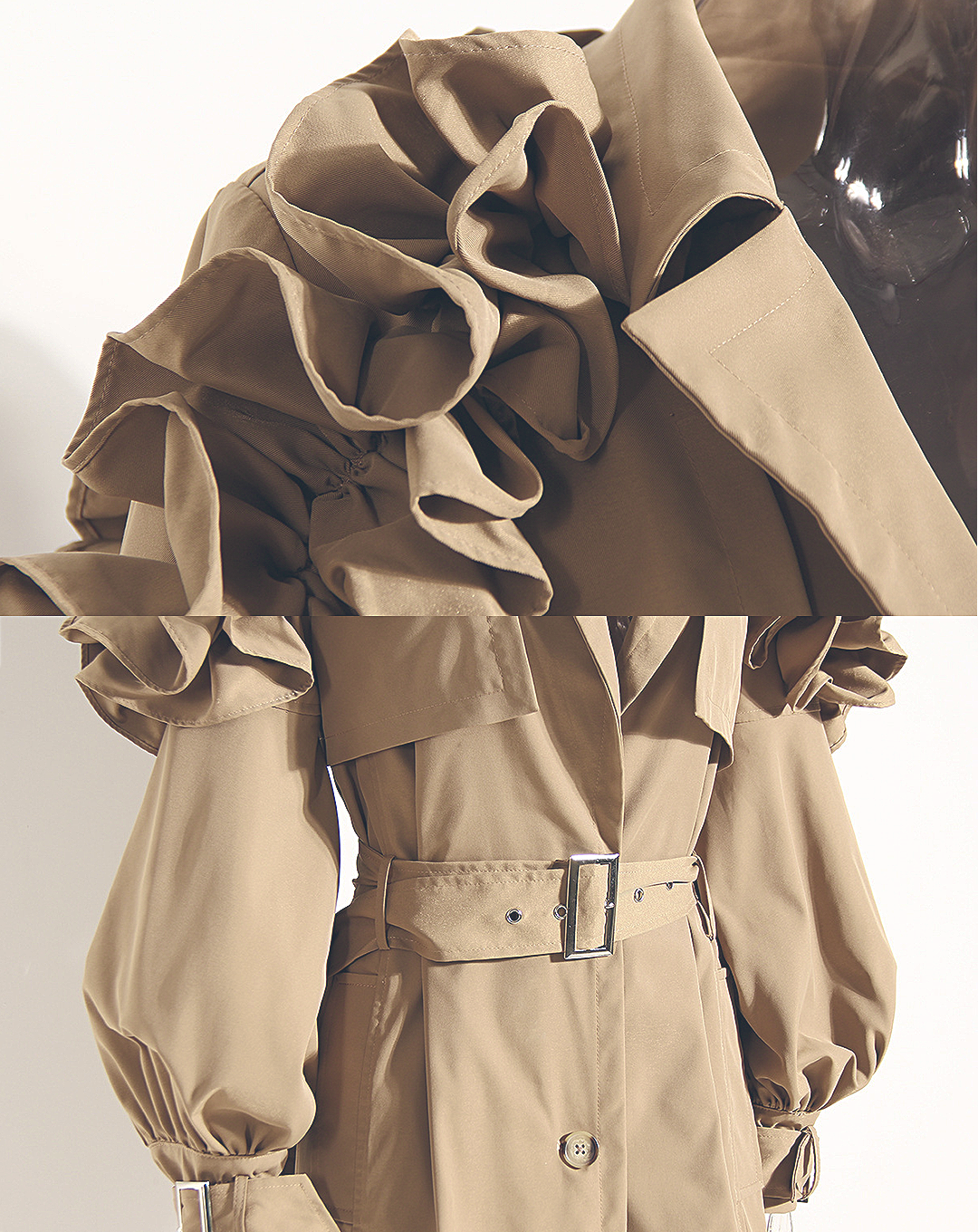 ♀Shoulder Gathered Design Trench Coat