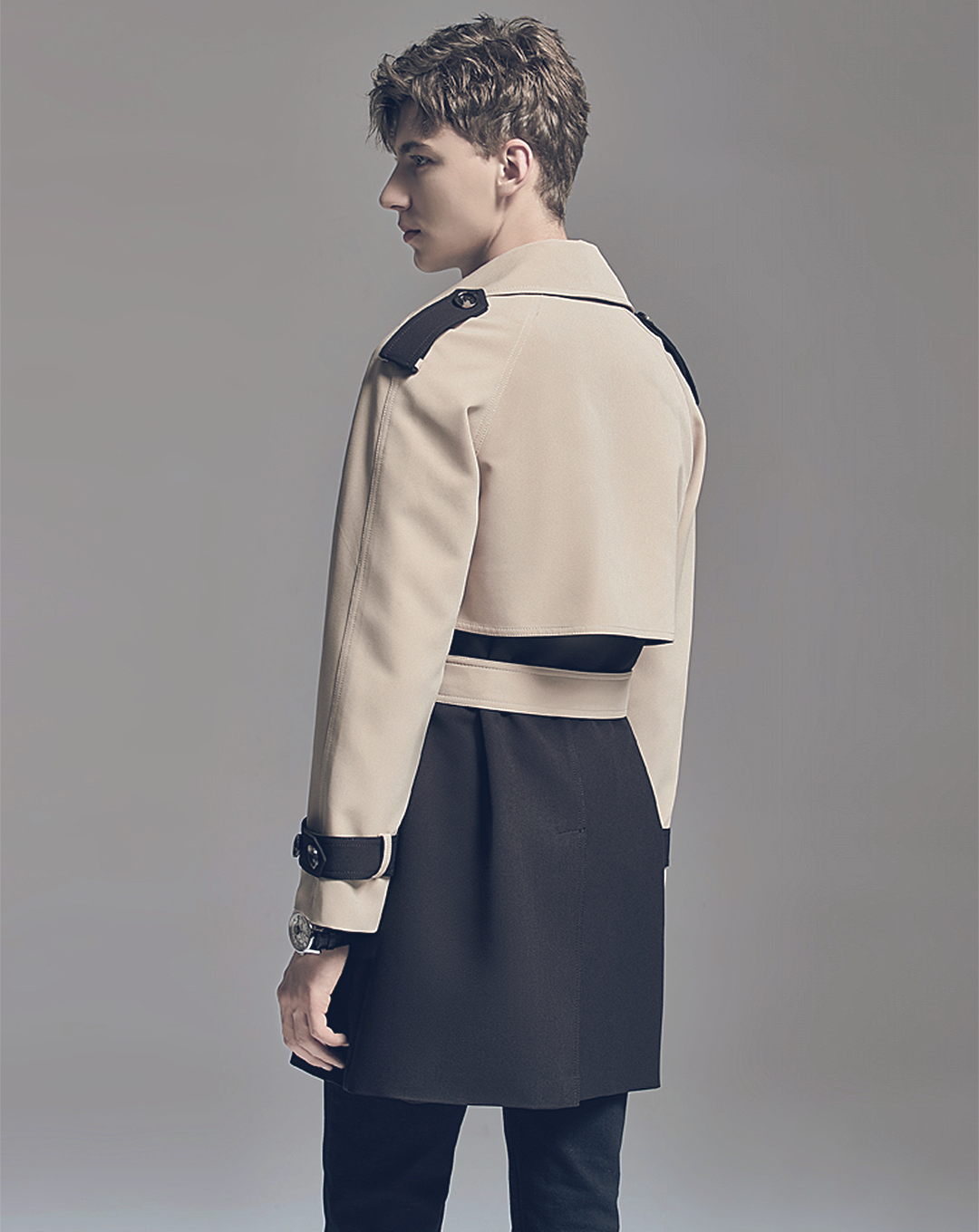 ♂Contrast Color Double Breasted Trench Coat