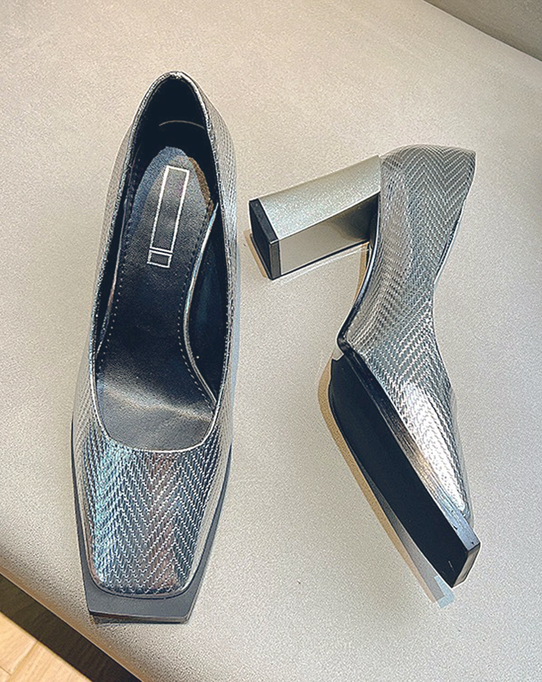 ♀Chevron Pattern Square Toe High Heels