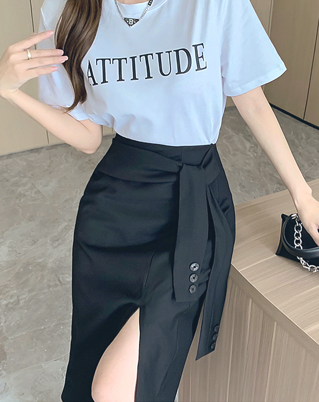 ♀Suit Fabric Slit Tight Skirt