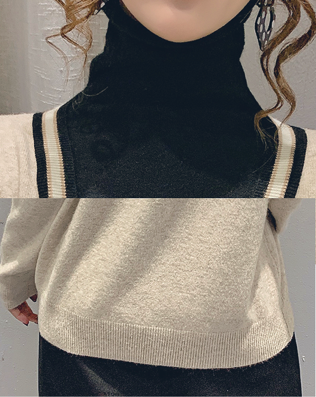 ♀V-neck Line Layered Knit