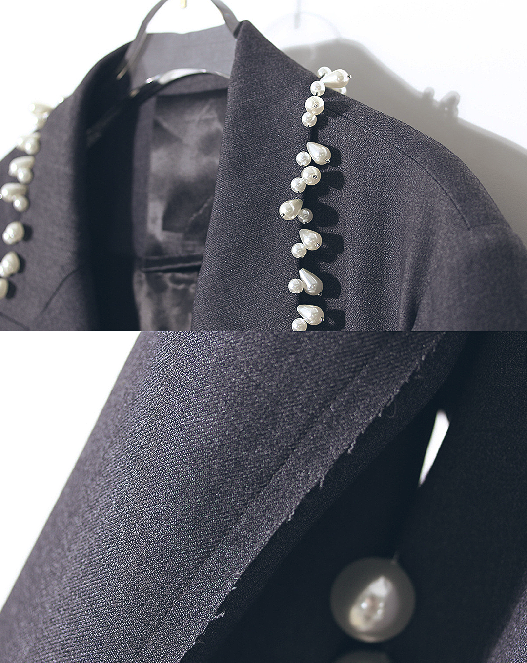 ♀Pearl Decoration Gray Jacket