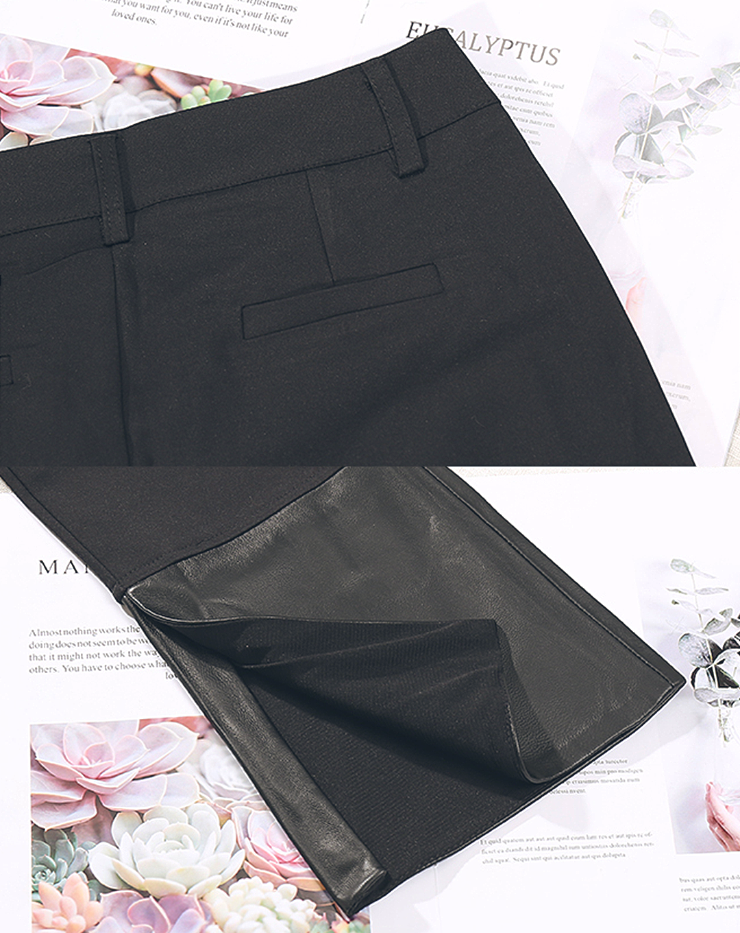 ♀Hem Leather Slit Pants