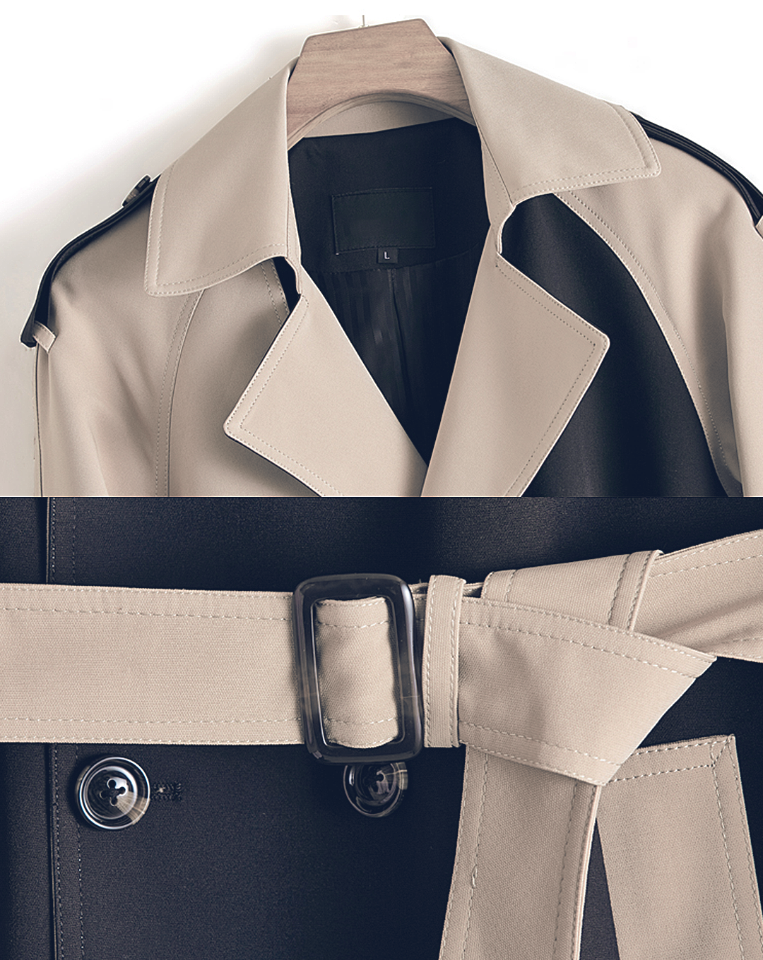 ♂Contrast Color Double Breasted Trench Coat
