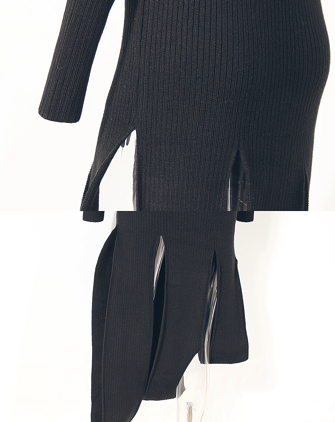 ♀Irregular Hem Chain Belt Knit Dress