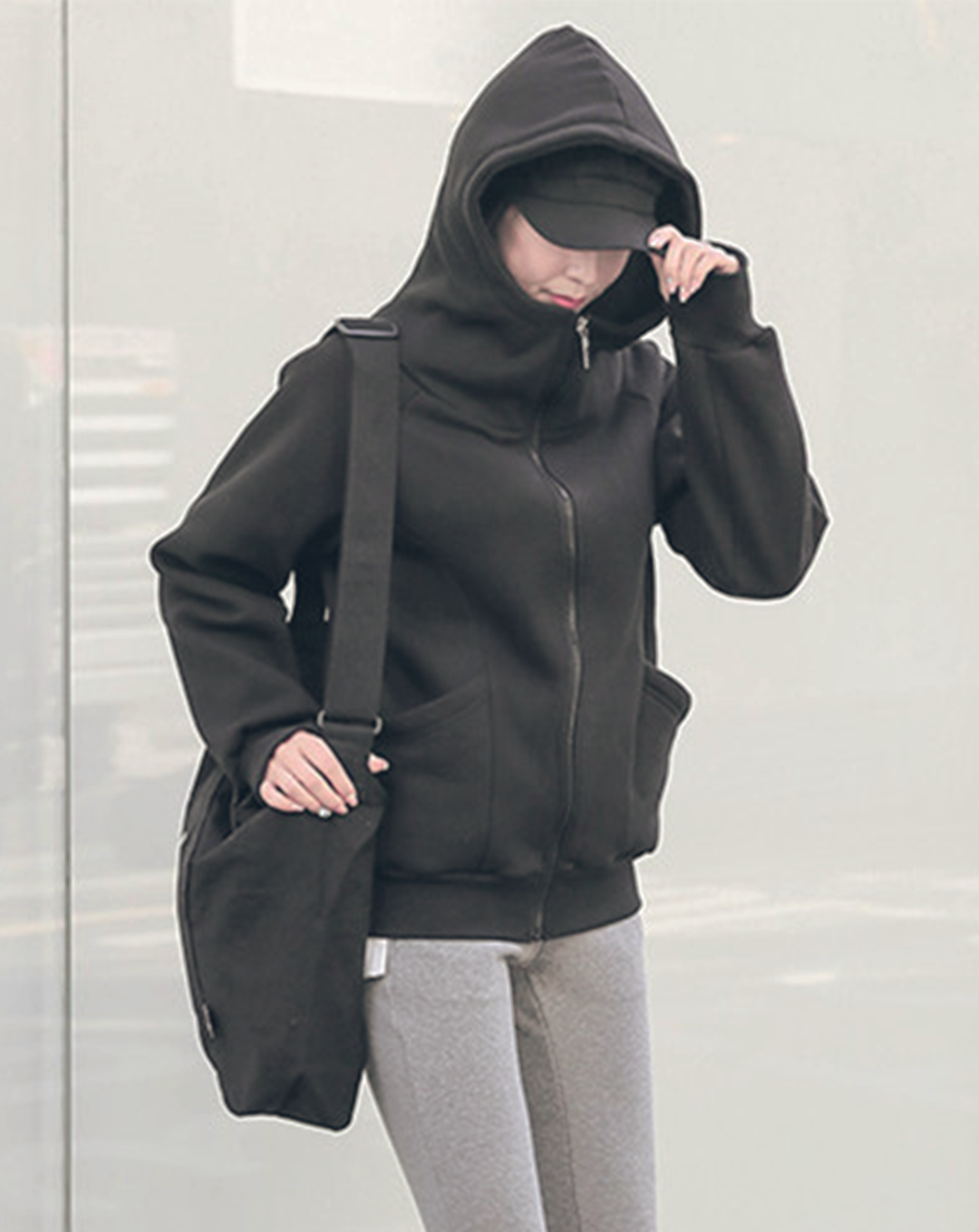 ♀Design Pocket High Neck Hoodie