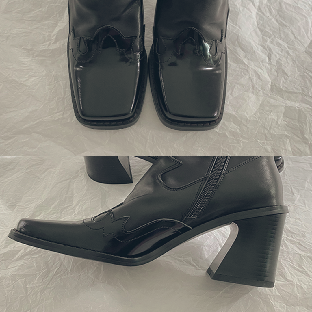 ♀本革/Square Toe Short Western Boots