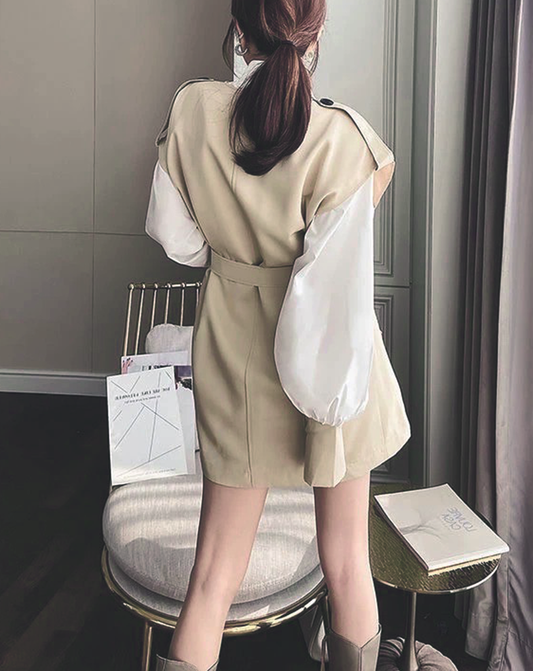 ♀Trench Gilet Vest & Balloon Sleeve Shirt