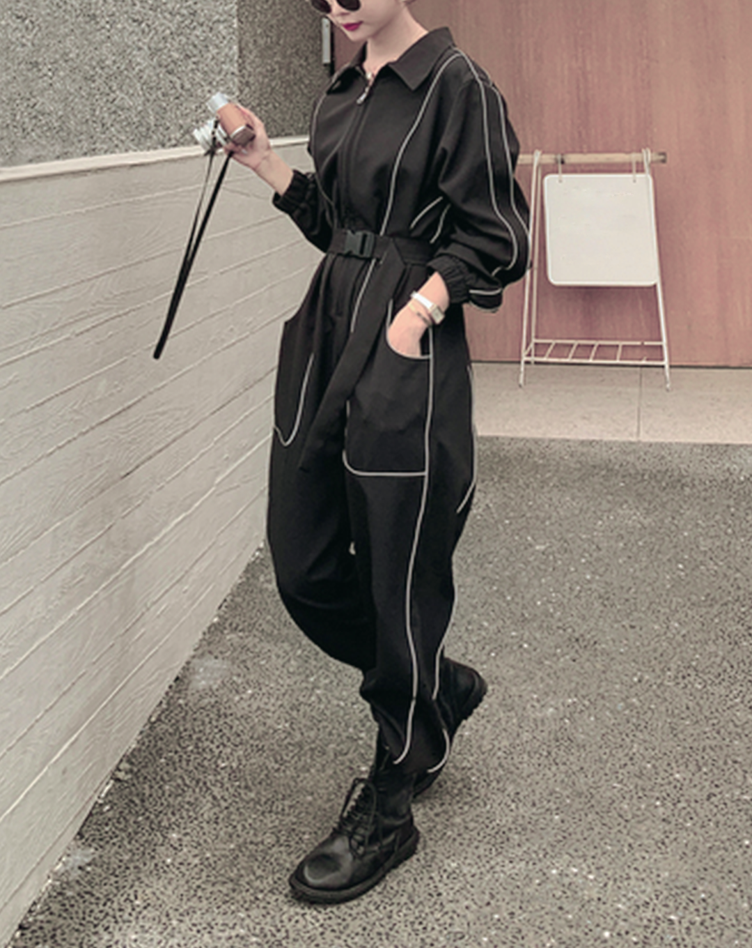 ♀Line Point High Waist Jumpsuit