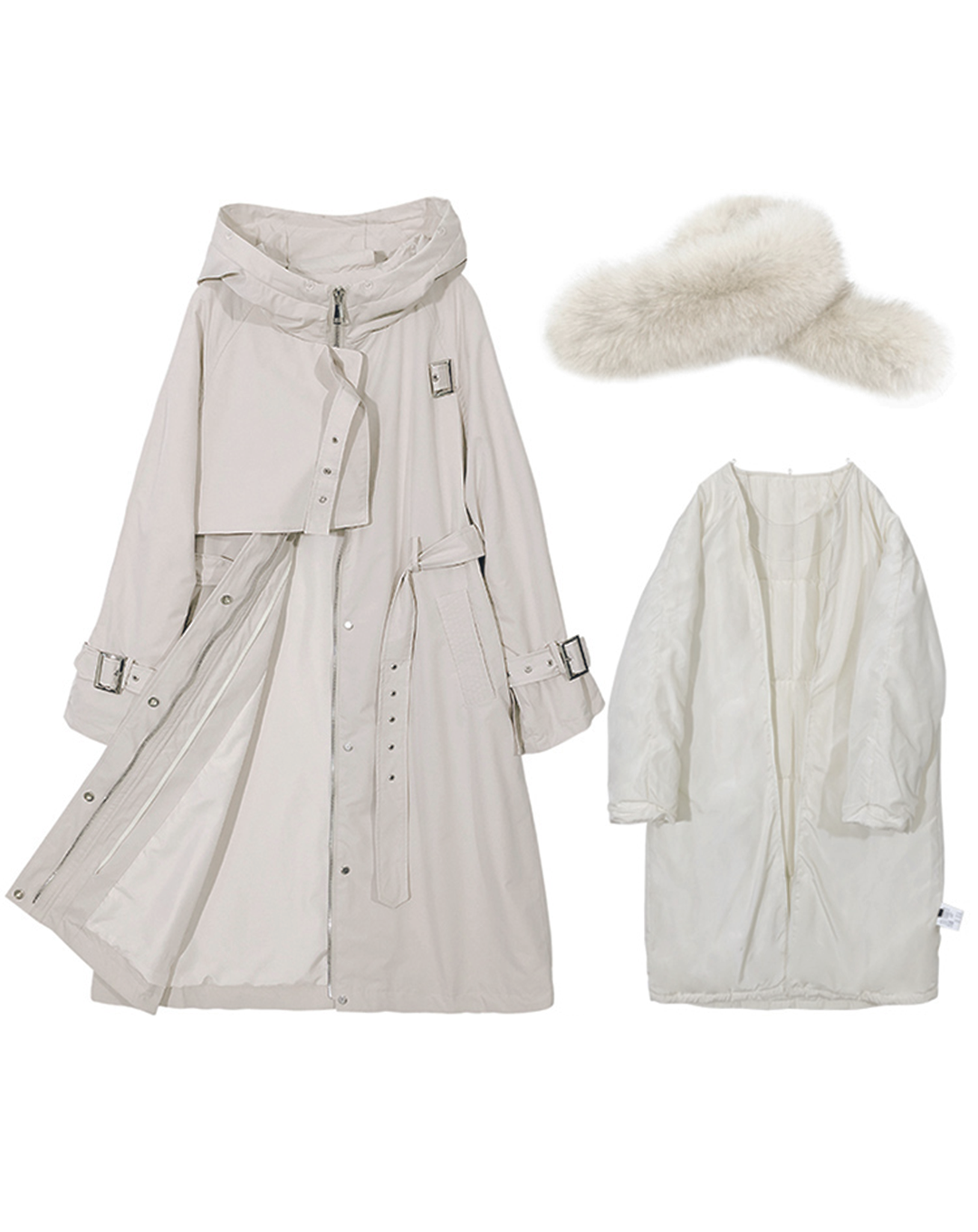 ♀Fur Hooded Long Coat