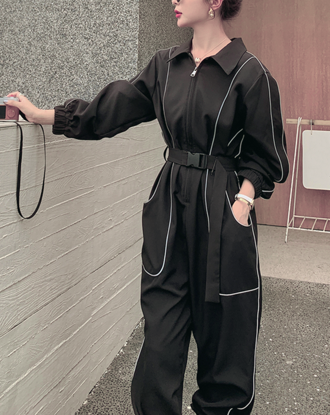 ♀Line Point High Waist Jumpsuit