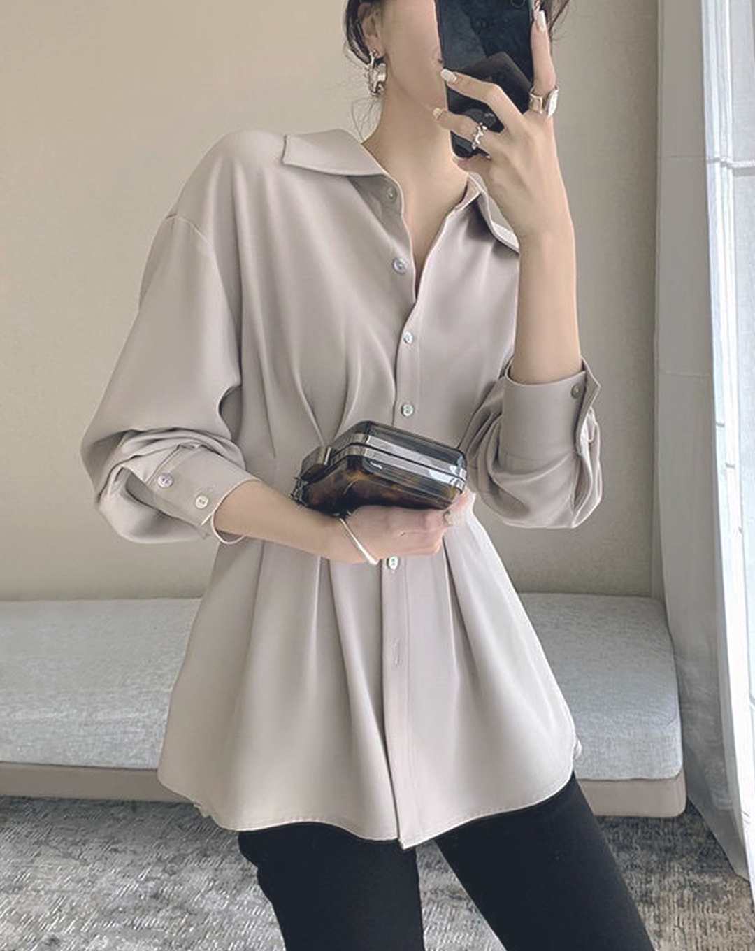 ♀Back Pleated Chiffon Shirt