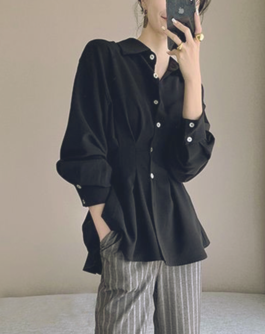 ♀Back Pleated Chiffon Shirt
